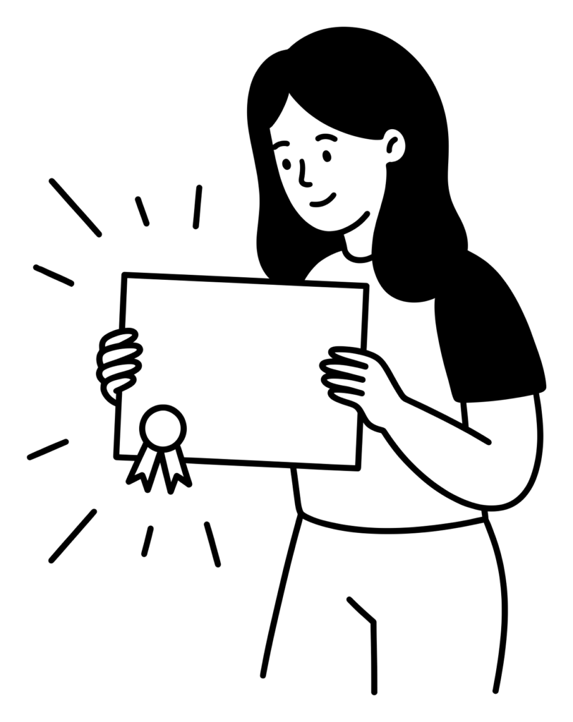 Illustration of a woman holding a certificate